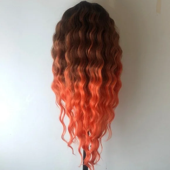 30” ORANGE BROWN OMBRÉ CELEB WAVY LACE-FRONT WIG